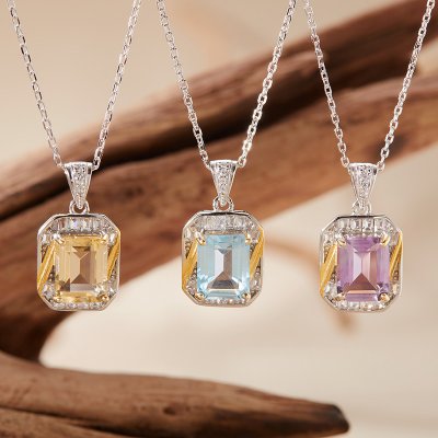 S925 Sterling Silver Pendant Necklace Inlaid With Natural Gemstones Necklace